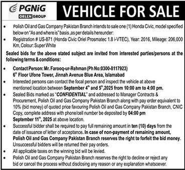 Polish Oil & Gas Company Pakistan Tender Notice